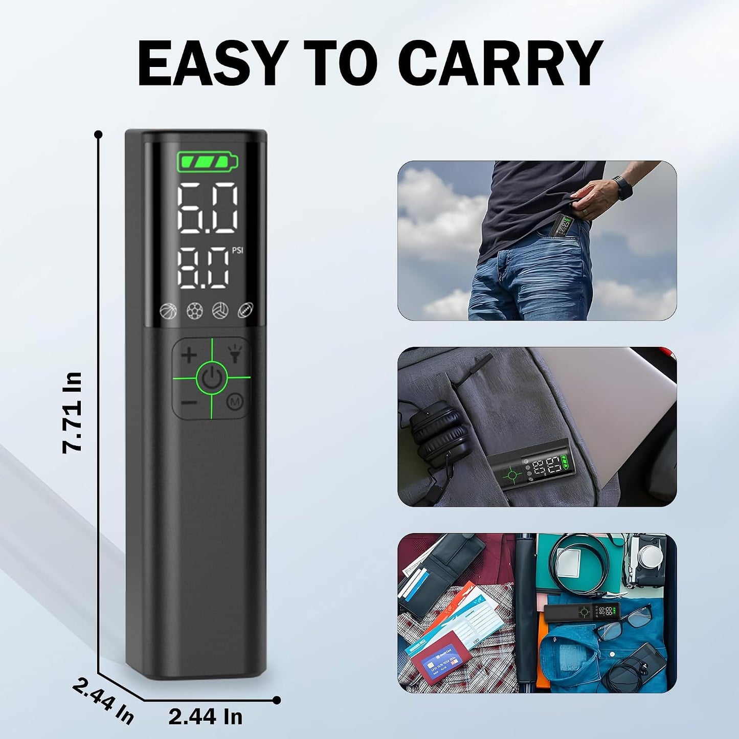 Z10 Electric Ball Pump for Sport Ball,2000mAh 15 PSI Portable Automatic Air Pump Fast Ball Inflator with 2 Needles,Precise Pressure Gauge for Basketball Football Volleyball Soccer