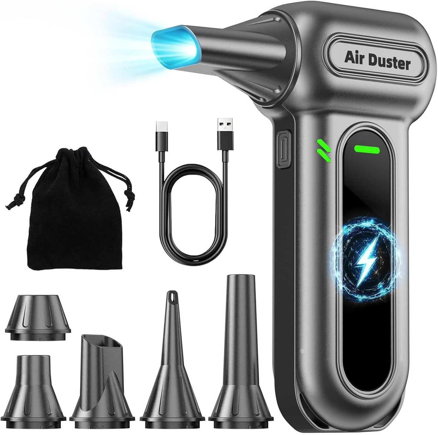 Electric Air Duster Cleaning Tools -180000RPM Super Power Cordless Air Duster, Rechargeable Brushless Motor Durable Blower, 4-Gear Adjustable Dust Blower Fan for Car, PC, Sliver