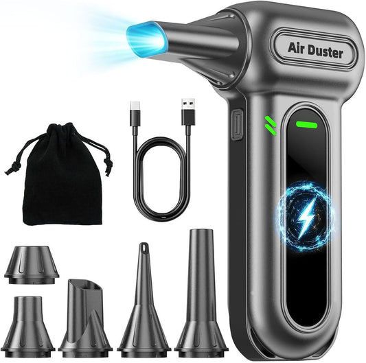Electric Air Duster Cleaning Tools -180000RPM Super Power Cordless Air Duster, Rechargeable Brushless Motor Durable Blower, 4-Gear Adjustable Dust Blower Fan for Car, PC, Sliver