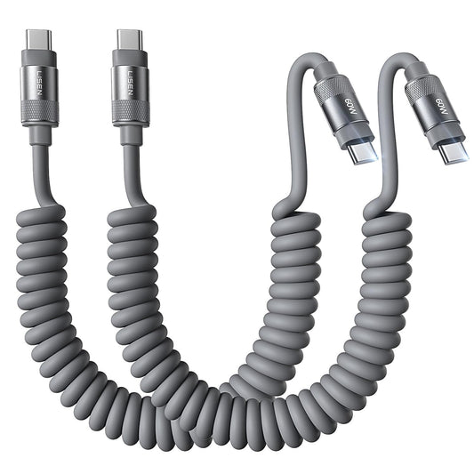 LISEN Coiled USB C Cable 2 Pack 60W Chubby Cable C to C Cable Fast Charging | for Car CarPlay & Android Auto Durable Silicone USB C to USB C Cord for iPhone 17/16 Pro Max, Samsung Galaxy S25,Short 3.5FT