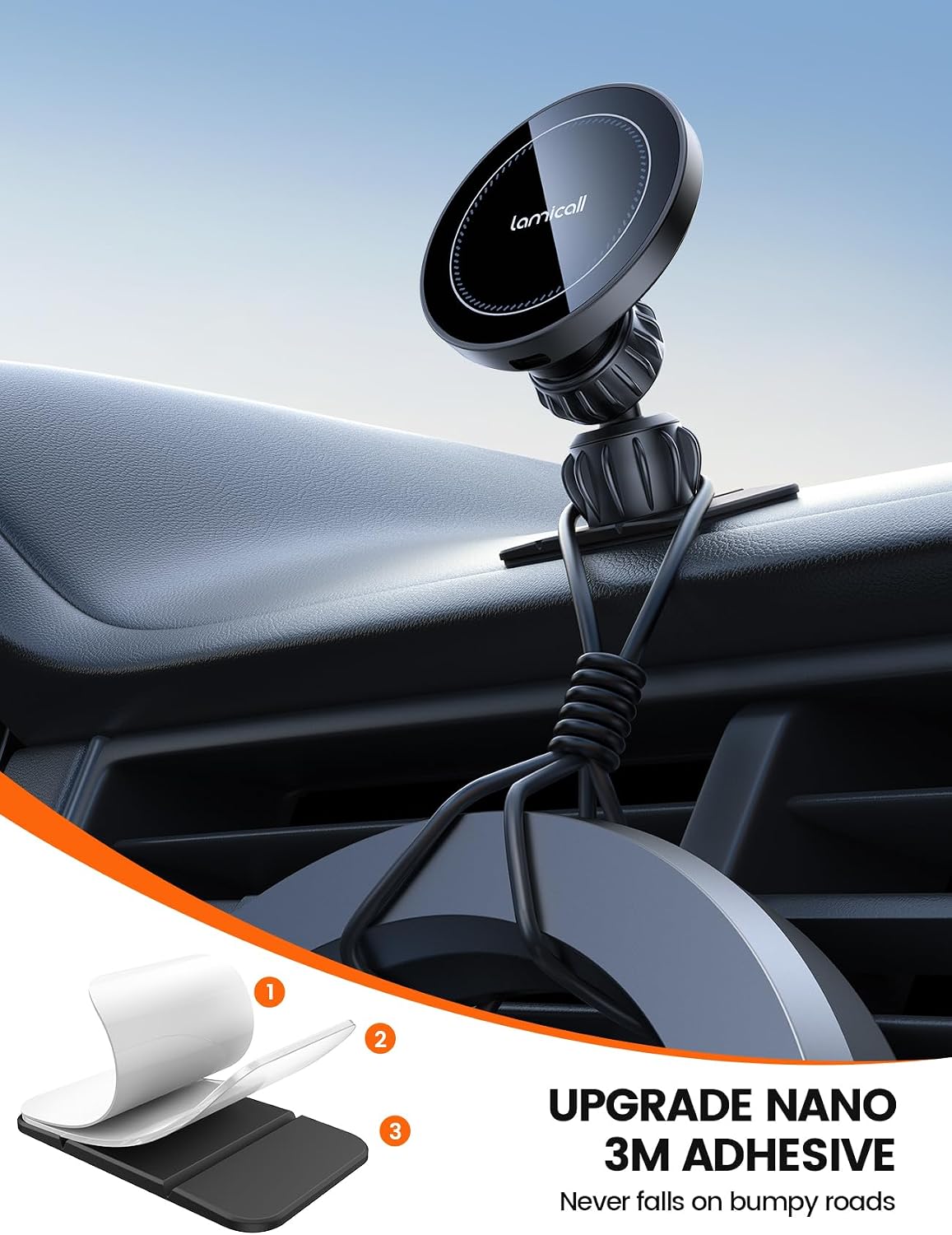 Lamicall 15W for MagSafe Car Mount Charger Vent Dashboard 360° for iPhone | 20x Strong Magnets Wireless Car Phone Holder Charger Phone Holder Accessories for Women Men for iPhone 17 16 15 Pro Max Black