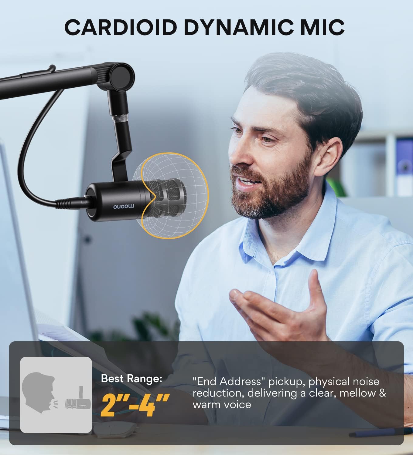 MAONO PD100 XLR Podcast Microphone, Cardioid Studio Dynamic Metal Desk Mic | Compatible with Audio Interface, Audio Mixer, Sound Card for Vocal Recording, Streaming, Voiceover, Music, Content Creation