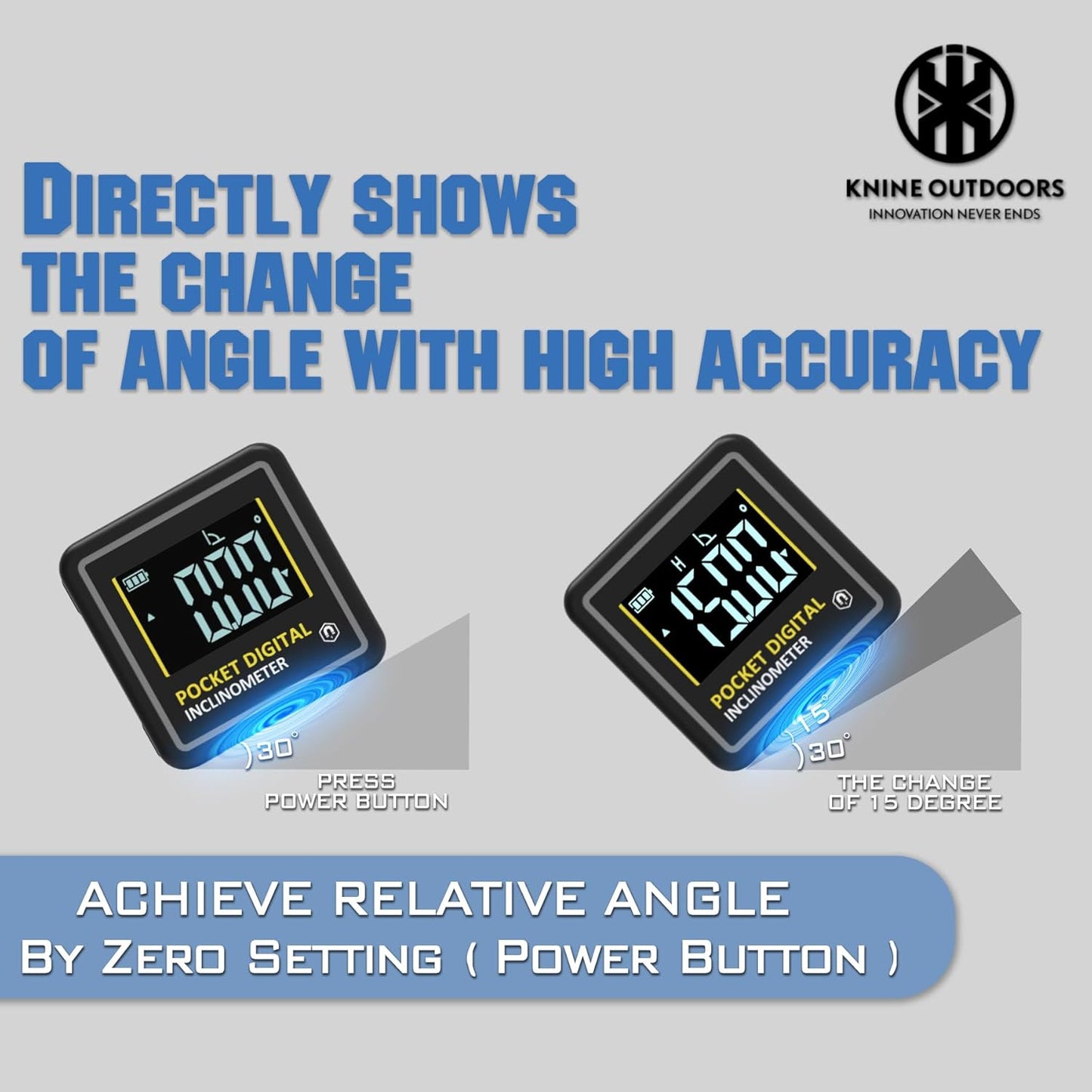 KNINE OUTDOORS Mini Digital Angle Finder 4-side Strong Magnetic Angle Gauge, Table Saw Miter Protractor, Woodworking Measuring Tool, Level Box for Hanging (1 Pack, Plastic, Small Size)