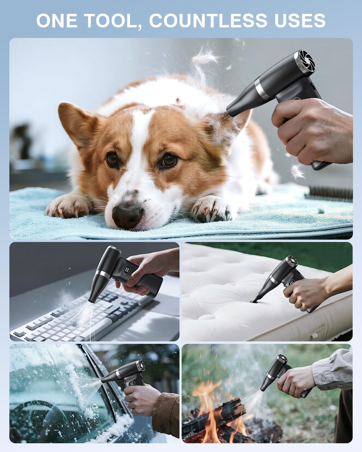 Compressed Air Duster Electric Blower Cordless Canned Air Substitute | 90000RPM 60 MPH High Wind Speed 6000mAh Battery Powerful Cleaner for Computer, Car, Home, etc.