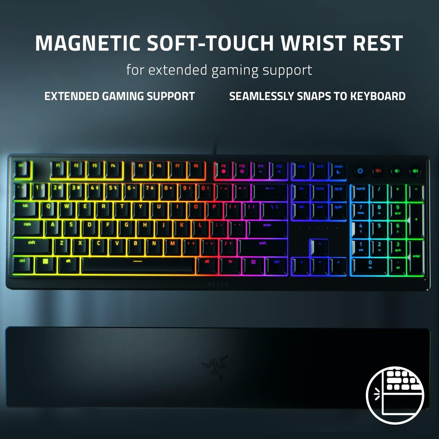 Razer Ornata V3 Gaming Keyboard, Low-Profile Keys, Black | Mecha-Membrane Switches, UV-Coated Keycaps, Backlit Media Keys, 10-Zone RGB Lighting, Snap Tap, Magnetic Wrist Wrest