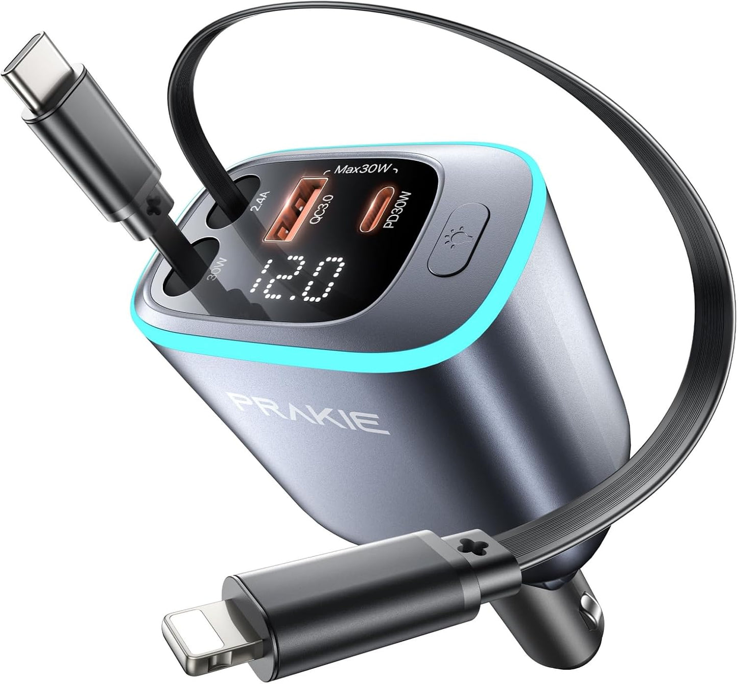 iPhone Car Charger, Retractable Fast USB C Phone Charger, 4 in 1 Cigarette | Lighter Adapter with 2 Cables 25 Inch and 2 USB Ports, Multi Port USB Car Charging for iPhone 17/16/15/14/13/Pro Max