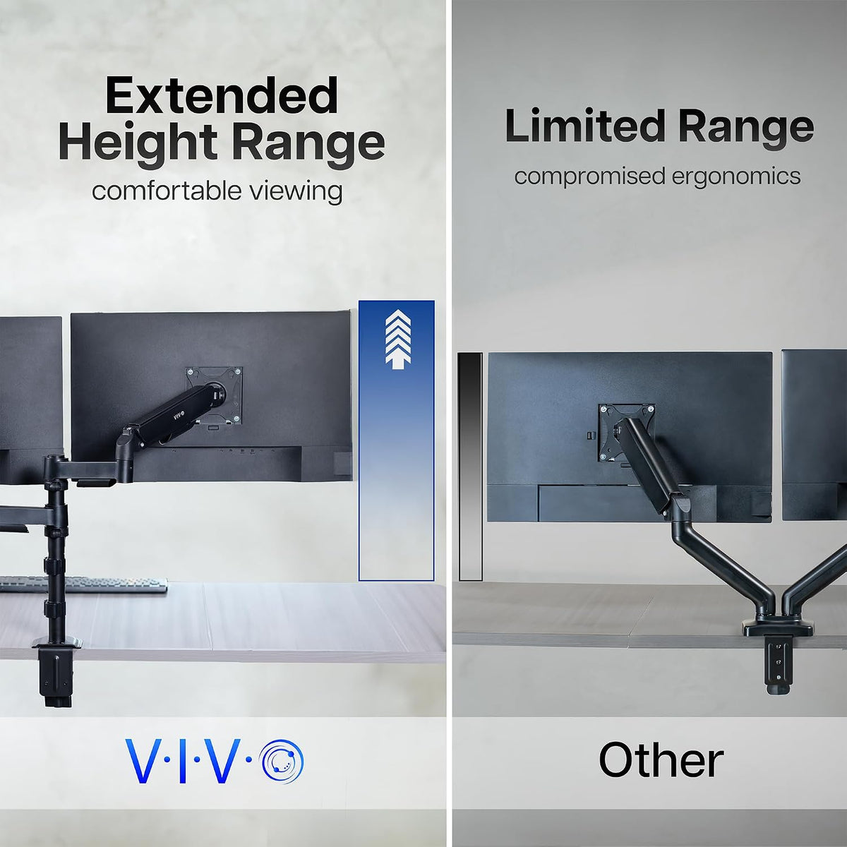 VIVO 17 to 32 inch Dual Mechanical Monitor Mount, 2 Tension Spring Arms, Adjustable Swivel, Rotation, Heavy Duty VESA Desk Stand with C-clamp, Grommet, Max VESA 100x100, Black, STAND-V002K