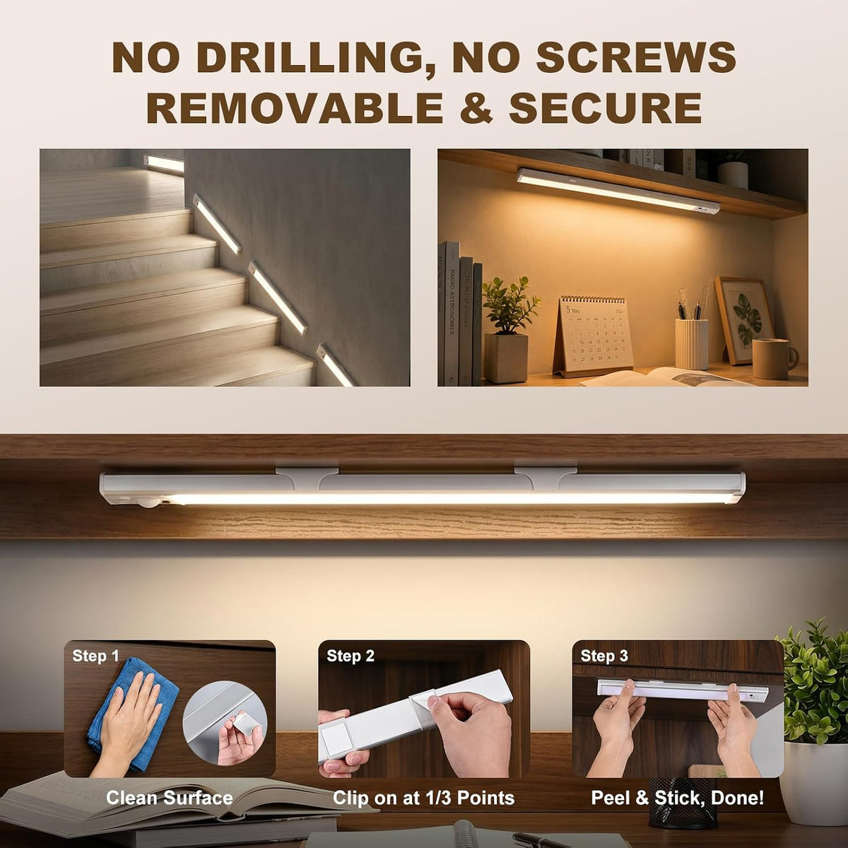 12 Inch Wireless Under Cabinet Lights, Rechargeable Motion Sensor LED Light