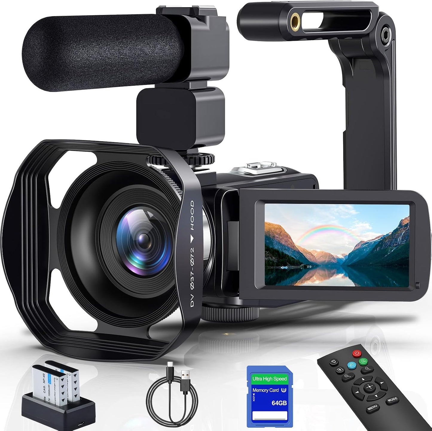 8K Video Camera Camcorder 64MP Wifi IR Night Vision Webcam Camcorders | Vlogging Cameras for YouTube with 18X Digital Zoom 3.0”Touch Screen Stabilizer, Mic, 64G SD Card, Remote Control, 2 Batteries