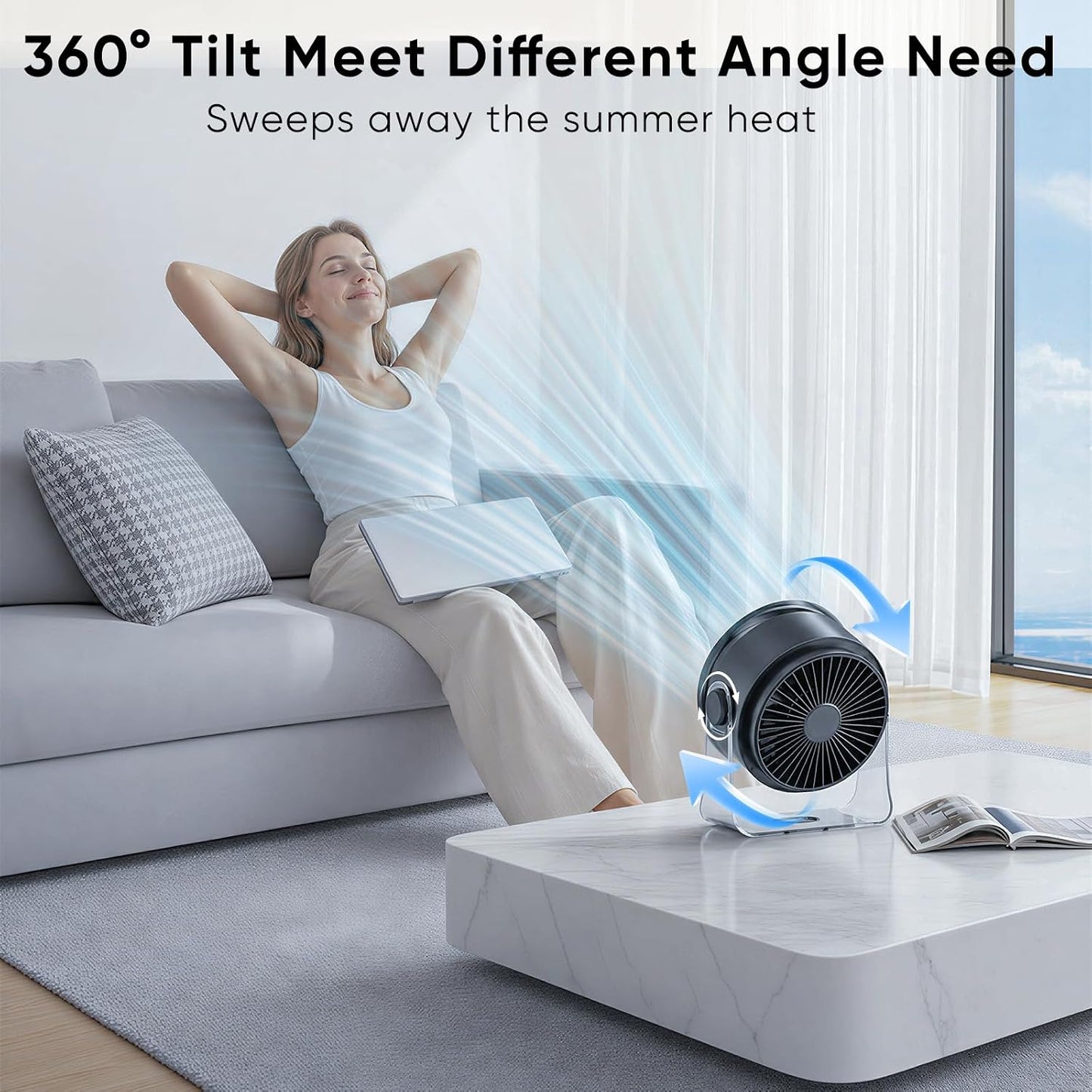 FRONTSUN Portable Desk Fan,Quiet Fan for Bedroom,Portable Fan withTurbo Airflow,Fans with 100 Speeds Digital Display, 360° Tilt,Rechargeable Battery Powered Fan,Small Fan for Home
