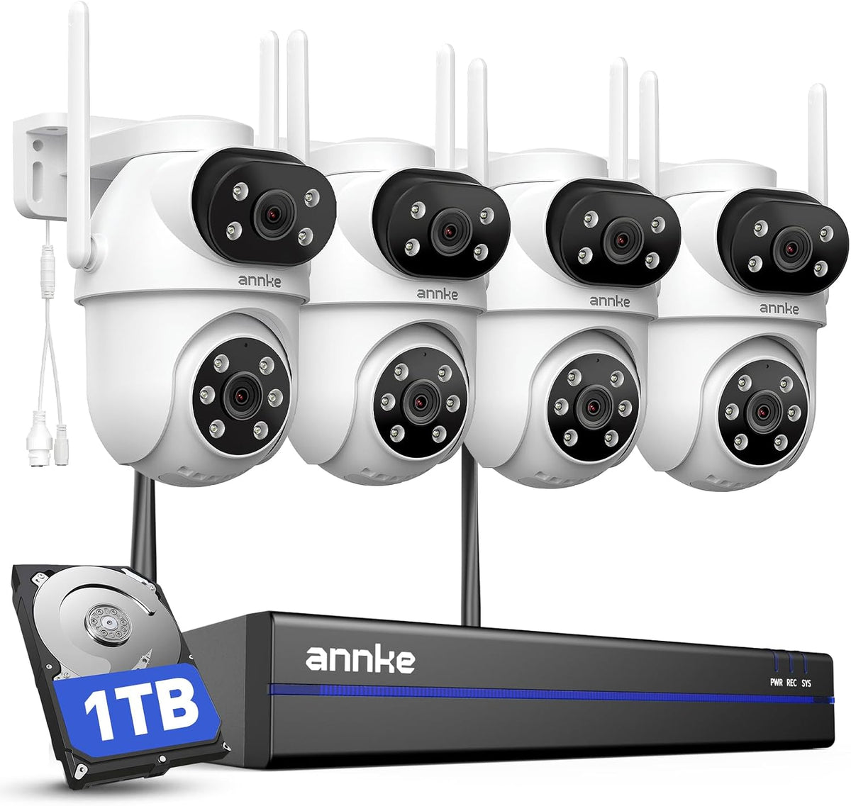 ANNKE Wireless Security Camera System, 4K NVR, 4 Dual-Lens PT Cams, 1TB HDD