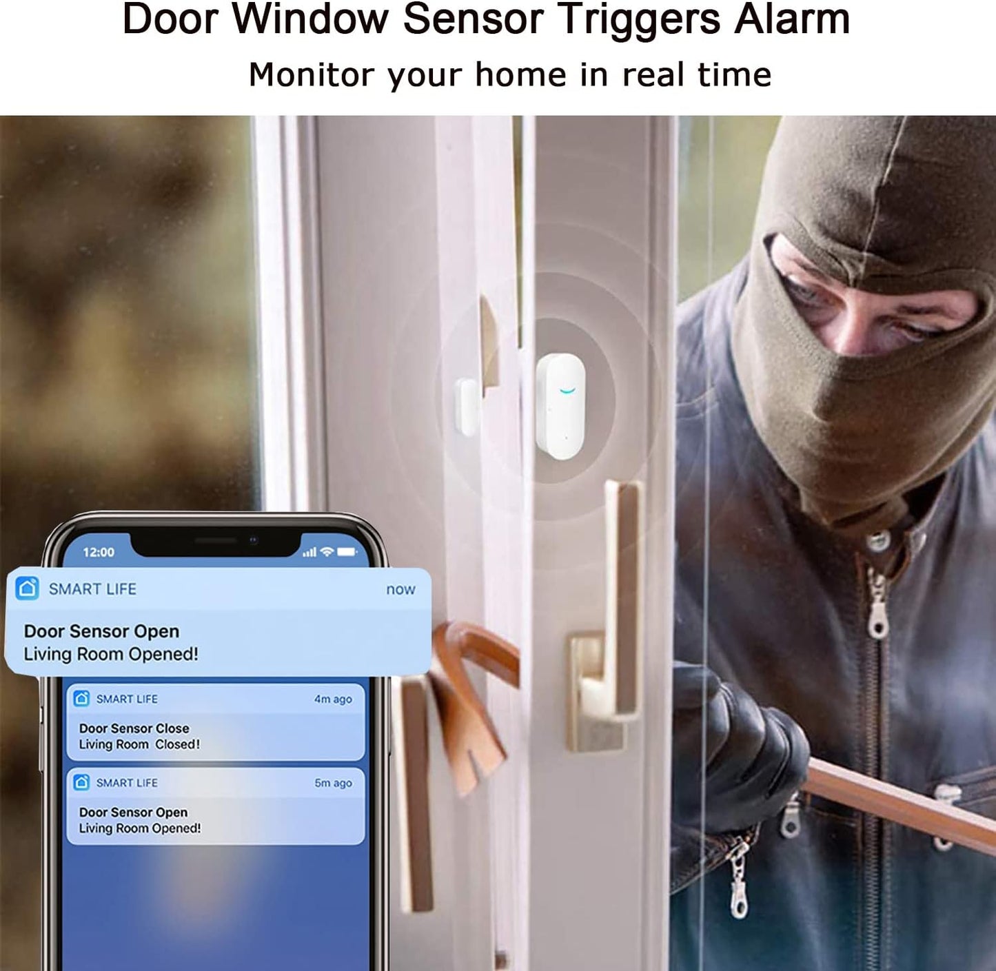 2 Pack WiFi Door Window Sensor Detector: Wireless Security Alarm Door Sensor, Tuya Door Open Contact Sensor, Compatible with Alexa,Google Home,Siri, Smart Door Sensors for Home Business Security