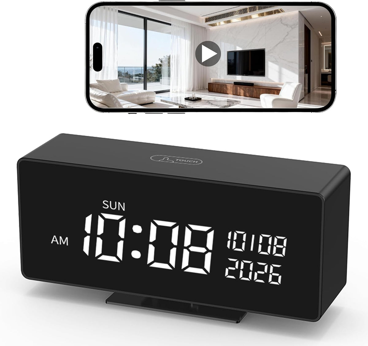 Clock Camera–Indoor Security Camera, Nanny Camera with 2K HD Video,AI Motion Alerts,Digital Clock, Night Vision, 5G&2.4G, Bluetooth Setup,Local & Cloud Storage