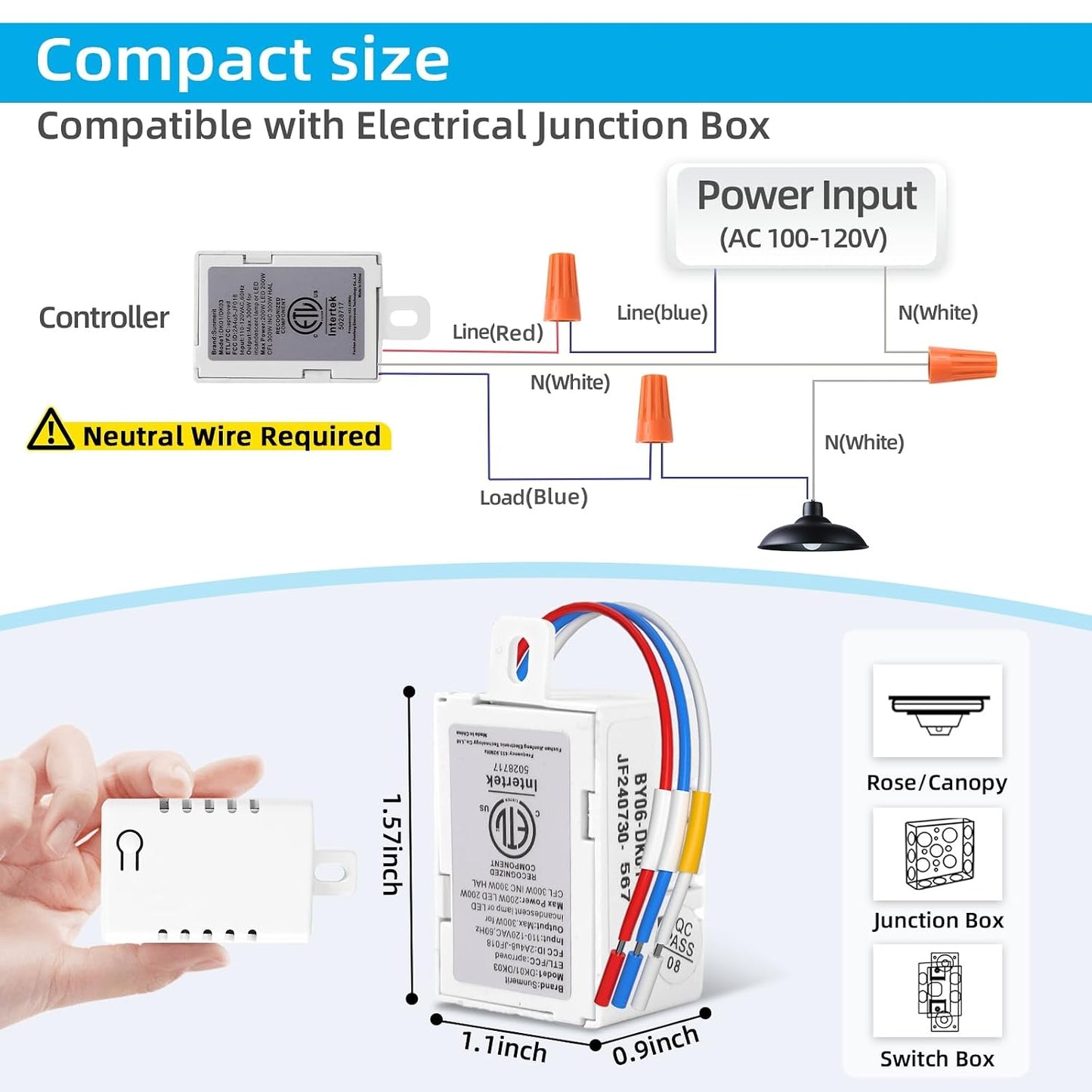 Wireless Dimmer Switch, Remote Light Switch and Receiver kit, Compatible with Alexa Voice Control, Smart Wall Switch Lighting Fixture for Ceiling Lights Pendant Lamps, Support 2.4G&amp;5G