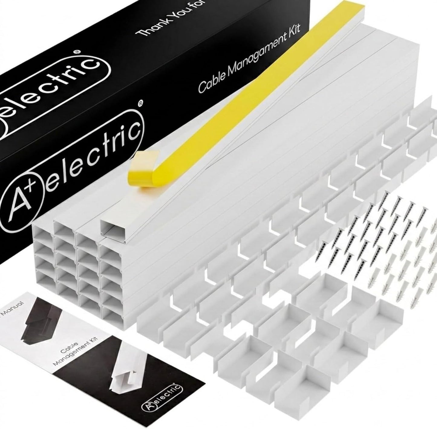 Cord Cover Full Kit, 26ft/315in Self-Adhesive Cable Raceway, 20 Snap-On Channels, Wire Hider for TV, HDMI & Speaker Cables, Includes Connectors & Corners, Paintable Cable Management, White