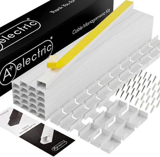 Cord Cover Full Kit, 26ft/315in Self-Adhesive Cable Raceway, 20 Snap-On Channels, Wire Hider for TV, HDMI & Speaker Cables, Includes Connectors & Corners, Paintable Cable Management, White