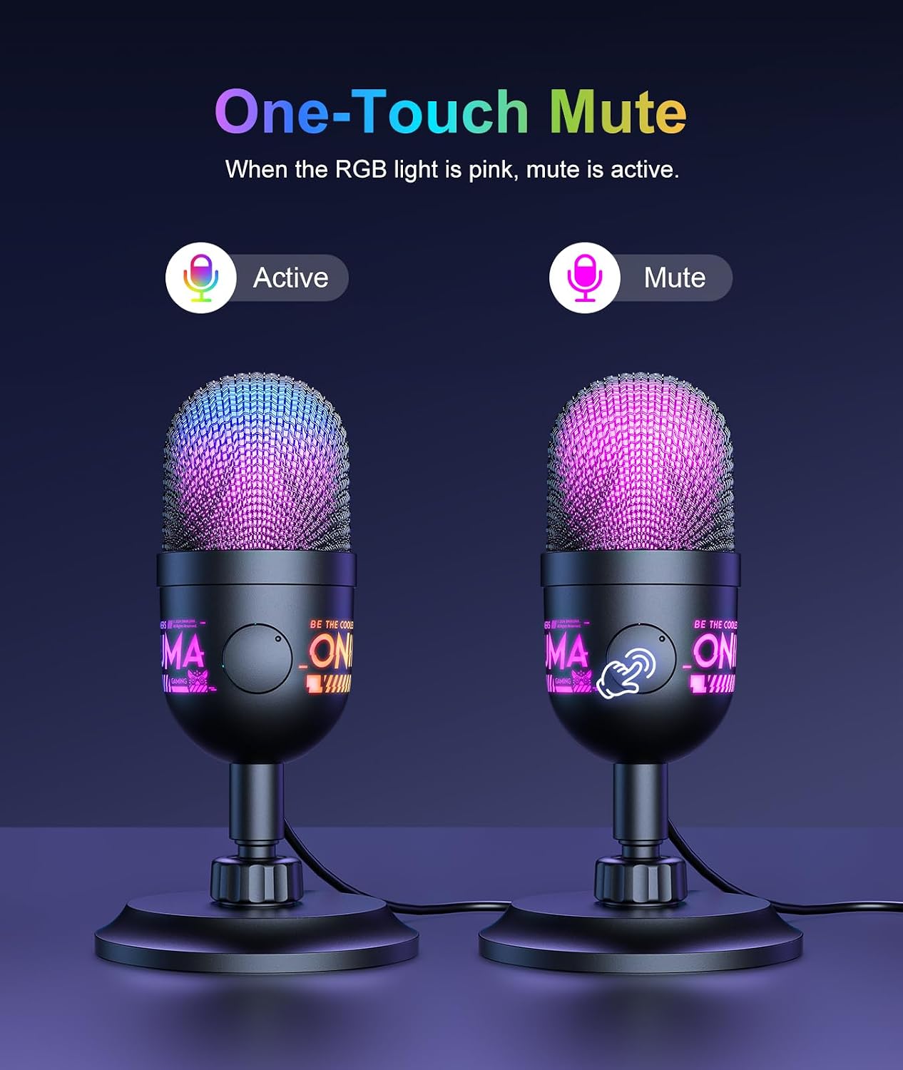 USB Gaming Microphone, RGB Condenser Mic for PC PS4 PS5 Mac, Plug & Play, Tap to Mute, Gain Control, Zero-Latency Monitoring for Streaming Podcasting Recording