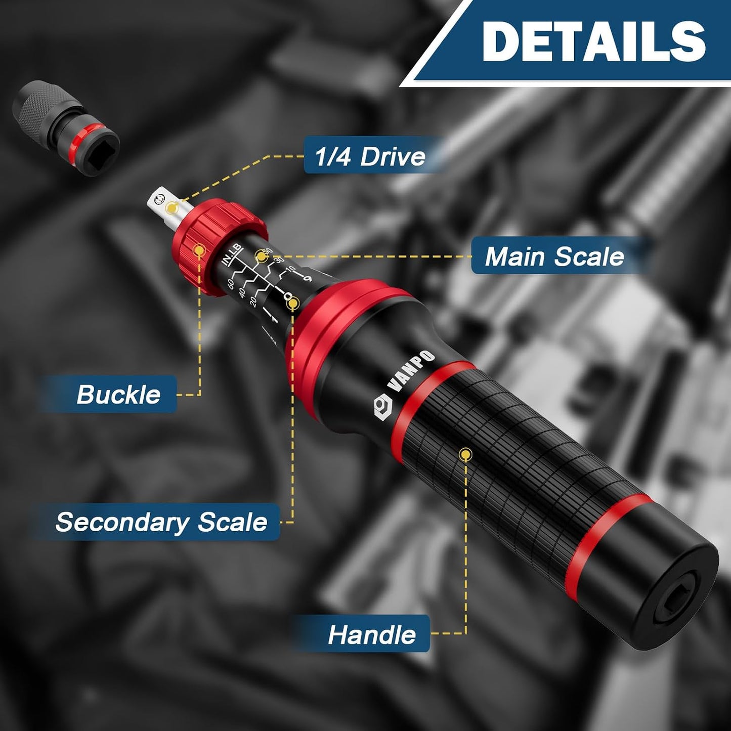 VANPO Torque Screwdriver, 10–60 in-lb, 64 Pieces, Click Style for Gunsmith | 1/4" Drive Torque Wrench Screwdriver Set with S2 Bits, Sockets and Storage Case for Electronics, Bike & Home DIY
