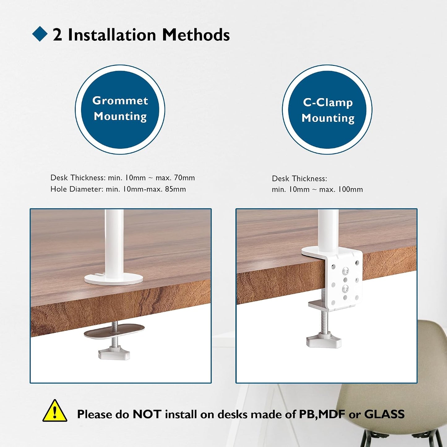 BONTEC Dual Monitor Desk Mount, 13-27 Inch, 22lbs, VESA 75x75/100x100,White | Full Motion Adjustable Stand, Heavy Duty Arms, C Clamp and Grommet Base, Cable Management for Flexible Screen Positioning