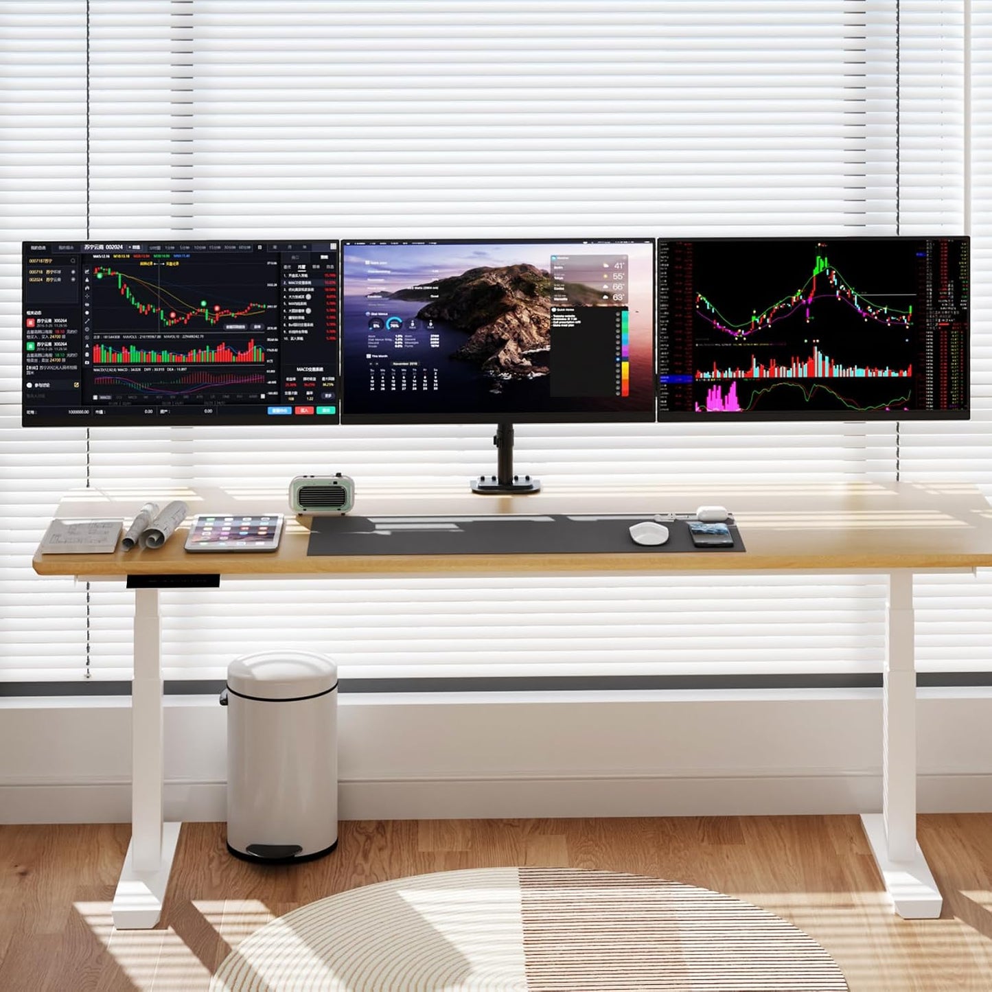 suptek Triple Monitor Mount for Most 17 to 32 inch Screens,Gas Springs Adjustment Triple Monitor Desk Mount Stand with Clamp & Grommet Kit,Black(MD8003)