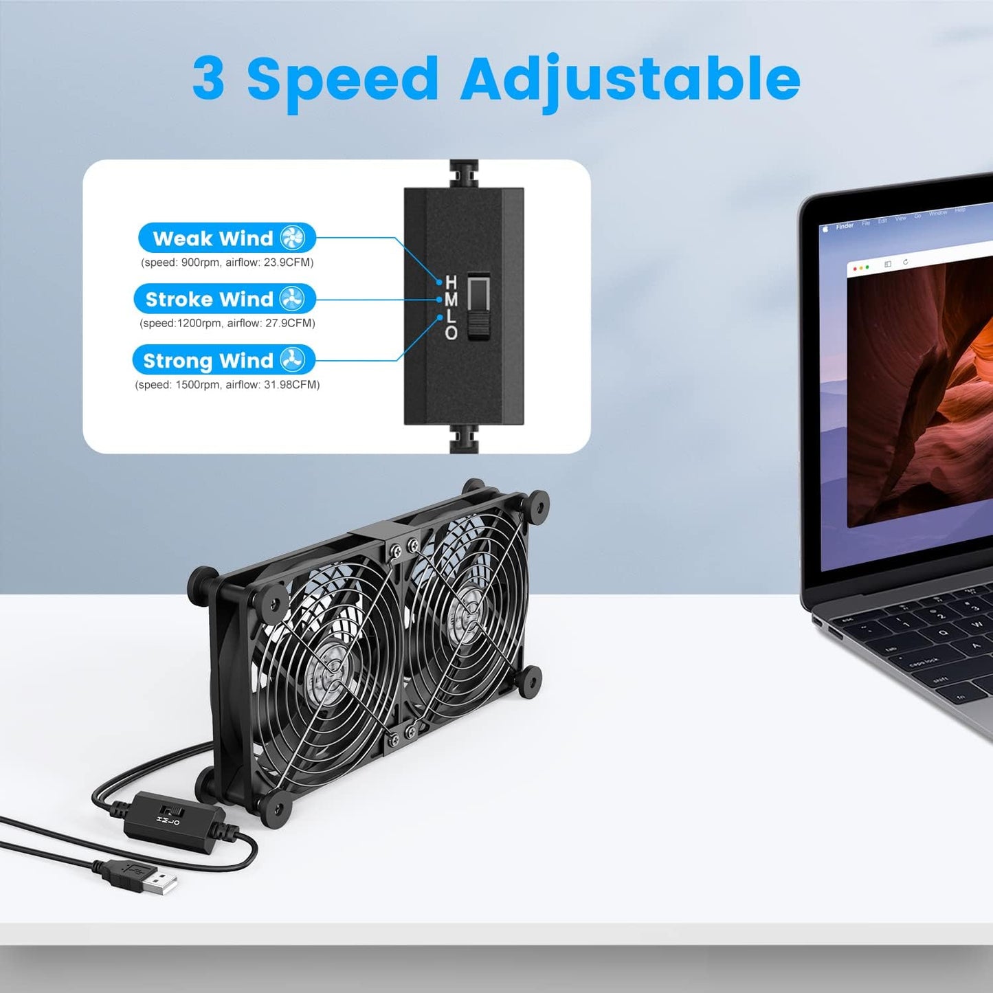 ELUTENG Dual USB Computer Cooling Fan High Speed 120mm Fan Adjustable 5V USB Port Heatsink Cooling Fan 12cm for Laptop Receiver DVR PlayStation Xbox Desk Computer Cabinet Cooling