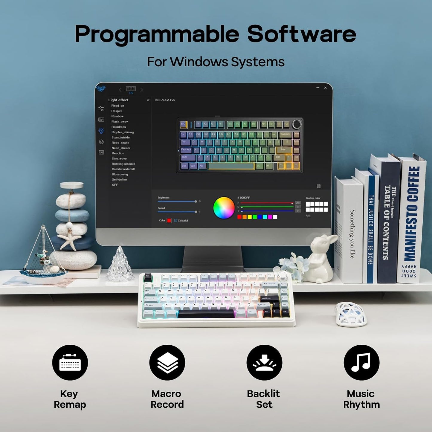 EPOMAKER x Aula F75 Gasket Mechanical Keyboard, 75% Wireless Hot Swappable Gaming Keyboard with Five-Layer Padding&Knob, BT/2.4GHz/USB-C, RGB (Light Blue, LEOBOG Reaper Switch)