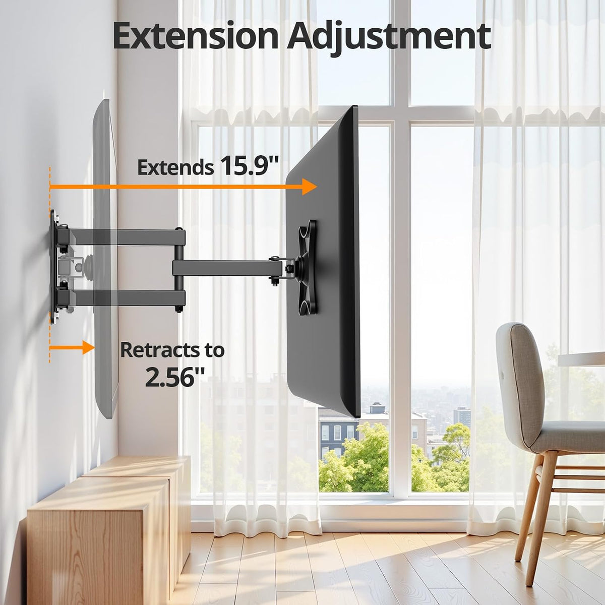 Full Motion TV Monitor Wall Mount Bracket for Most 13-32 Inch LED LCD Flat Curved Screen, Max VESA 100x100mm up to 33lbs, 360° Rotation Swivel Tilt Extension，Adjustable Articulating Arms