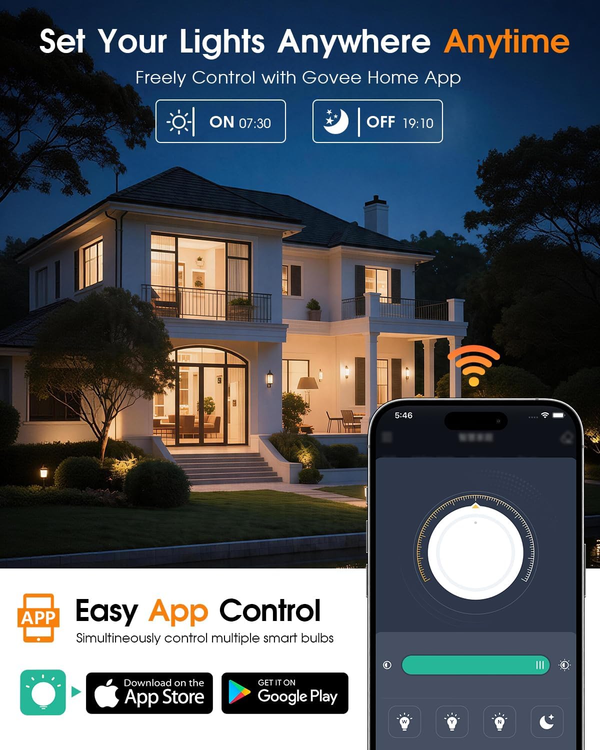A19 Smart LED Light Bulb with App Control & Remote, Bluetooth, 3 Color Temperatures (3000K/4500K/6500K), 5%-100% Dimmable, 800LM 9W (60W Equivalent), E26 Base, No Hub Required