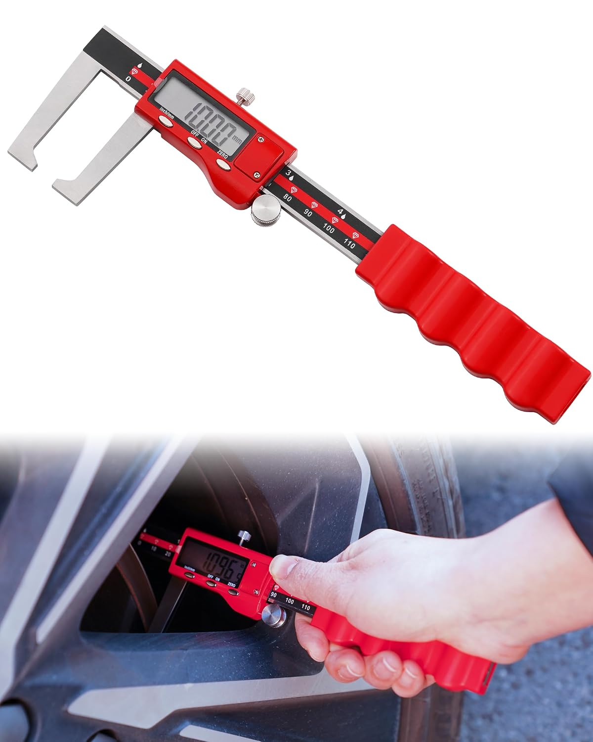 Brake Rotor Measuring Tool, Digital Caliper for Disc Brake Thickness, Rotor Gauge - No Wheel Removal, 6” Stainless Steel Vernier Rotor Micrometer, Large LCD, Inch/Metric Modes, Silver