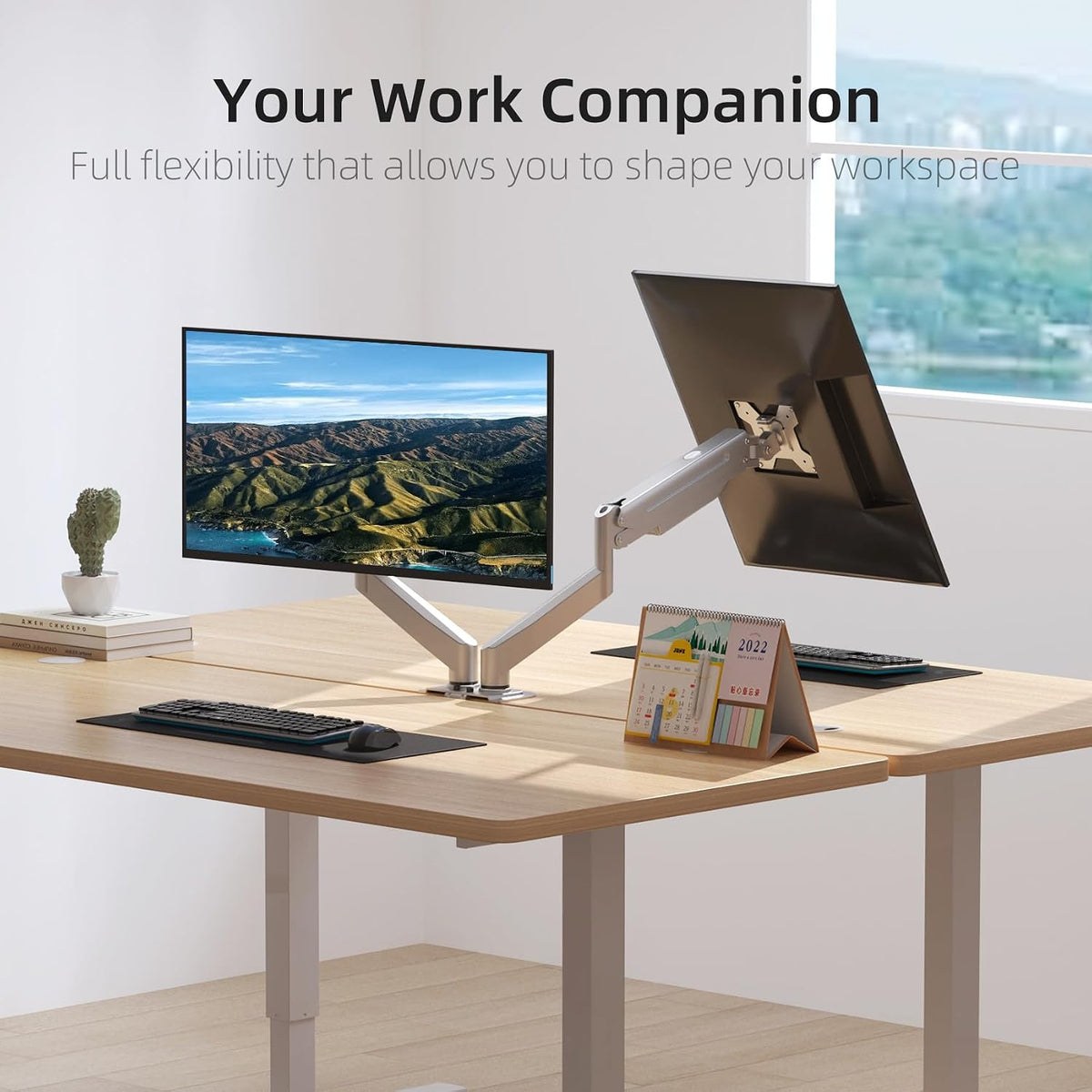 Suptek Dual Monitor Mount Stand-Height Adjustable Gas Spring Monitor Arm Desk Mount for 2 Computer Screens 17 to 32 inches - Each Arm Holds up to 22lbs,Silver(MD8SPS)