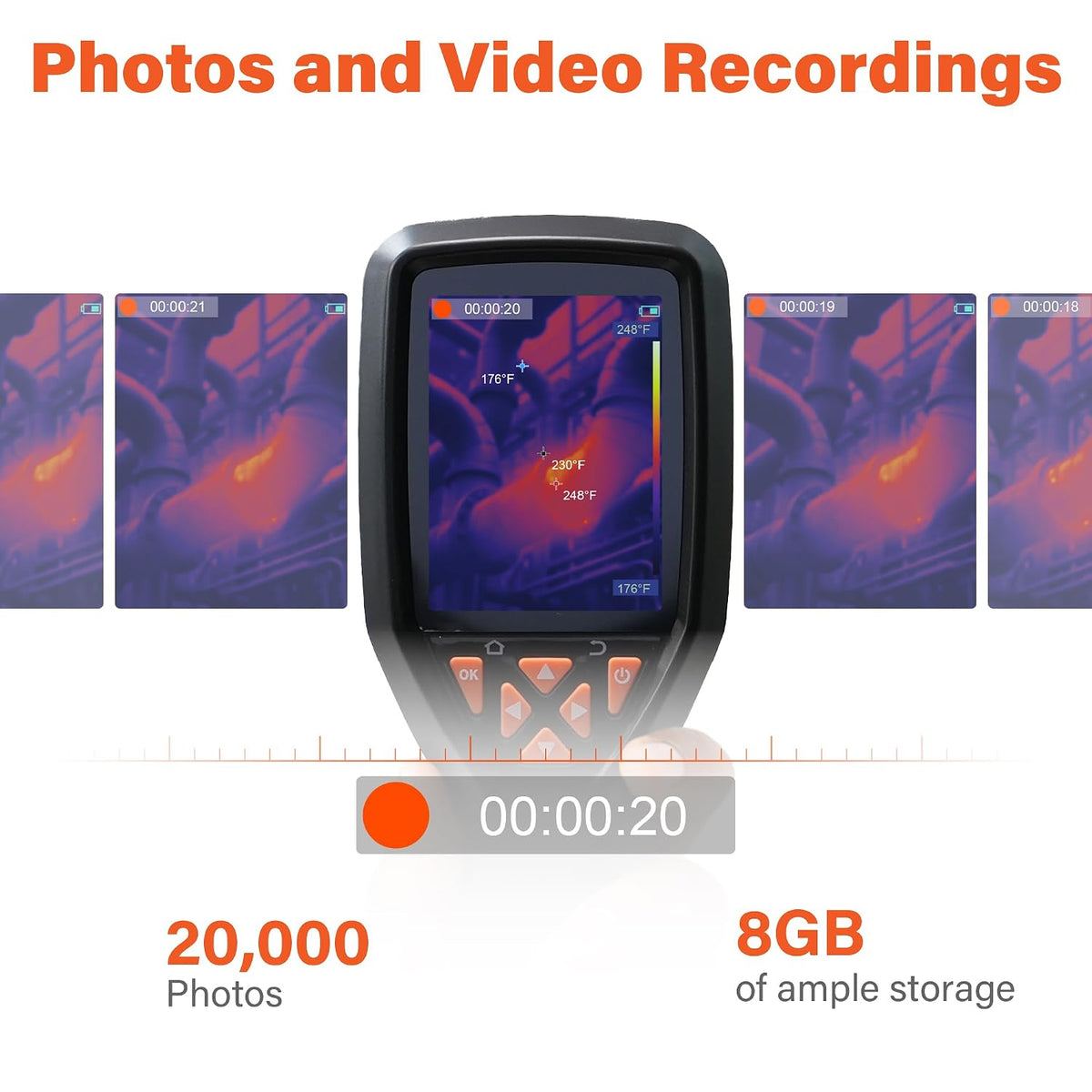 320x240 Thermal Camera 25Hz Handheld for Leak Detection Home | 320x240 Super Resolution, high/low temp alarm, 8hr battery, -4°F~1022°F, for moisture & home inspection