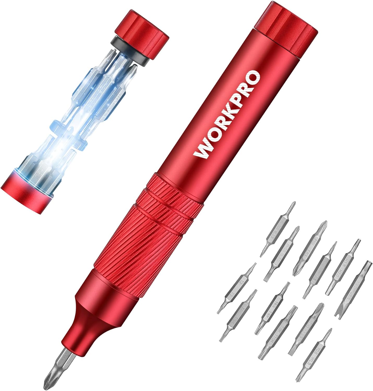 WORKPRO 24 in 1 Multi Bit Mini Screwdriver Set Magnetic, Red | Manual Pen Screwdrivers, Tough S2 Steel Small Screwdriver Bits for Eyeglass, Watch, Laptop, Phone, Jewelry and Electronic