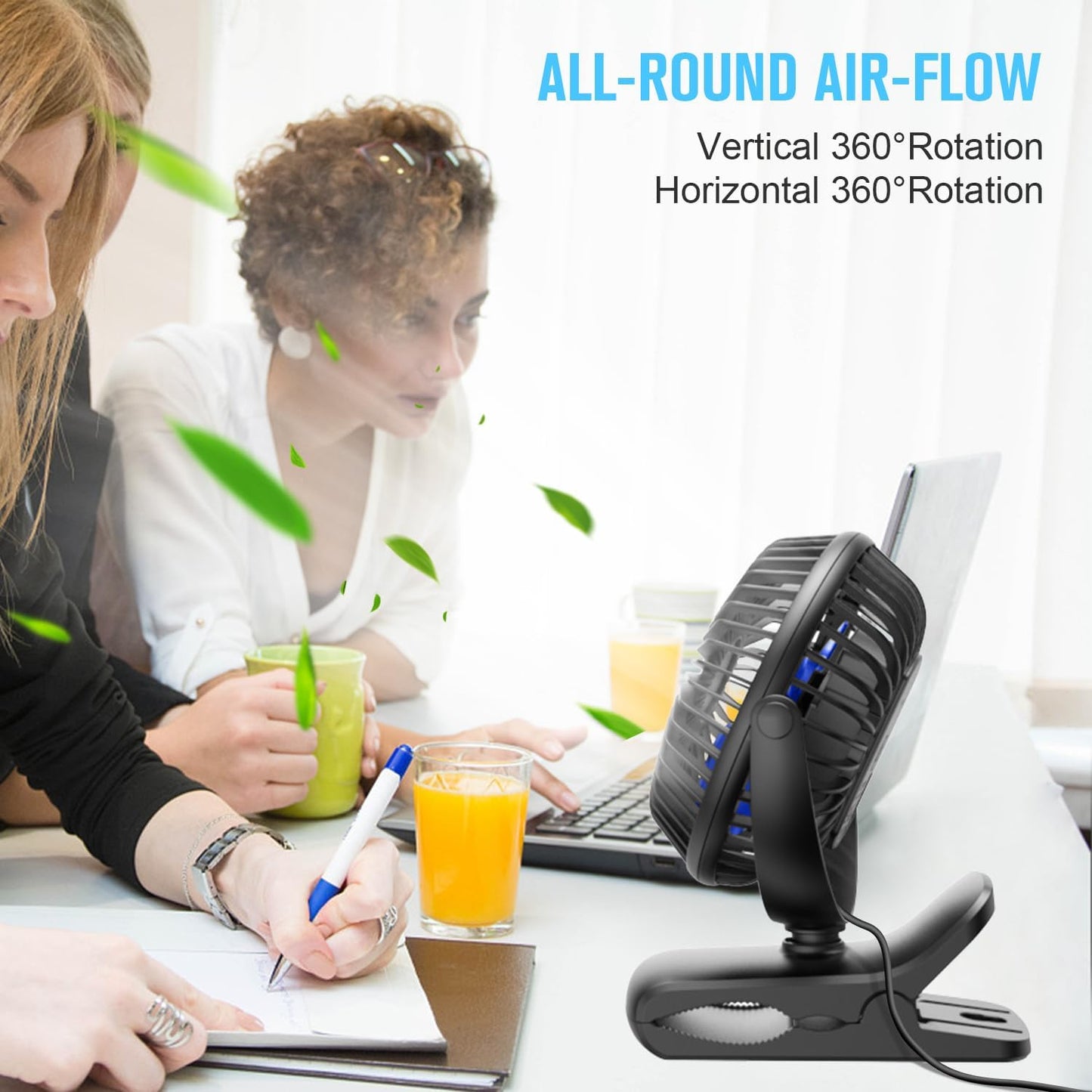 BESKAR USB Clip on Fan, Portable Small Desk Fan with Cord Powered | 3 Speeds Strong Airflow, Sturdy Clamp, Ultra Quiet Personal Cooling Fan for Office Dorm Bedroom Stroller