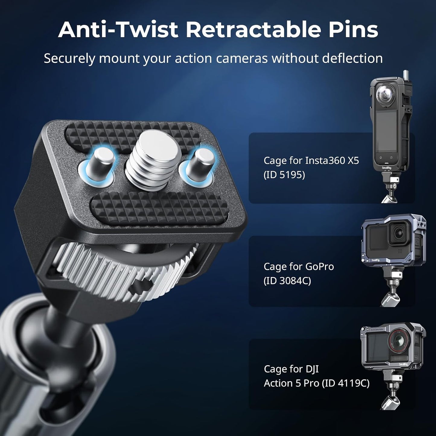 SMALLRIG 11" Magic Arm Clamp with 1/4"-20 Screw & Retractable Pins | for Action Cameras, Monitors, Lights, and Microphones
