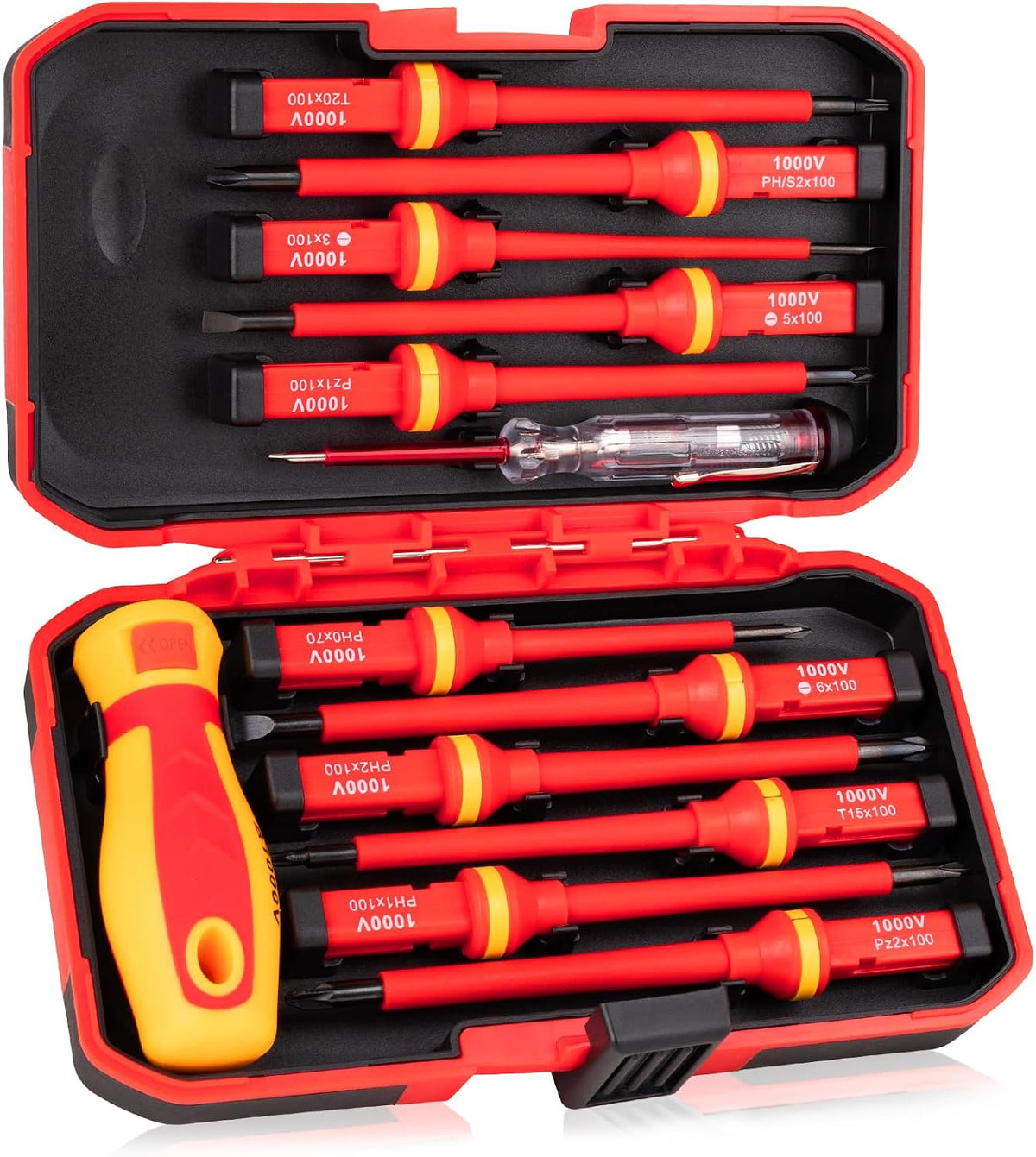 13PCS Electrician Screwdriver Set, 1000V Insulated | S2 Steel Magnetic Tips, PP+TPR Anti-Slip Grip, GPSR Certified. For Industrial Electricians & Electrical Repairs