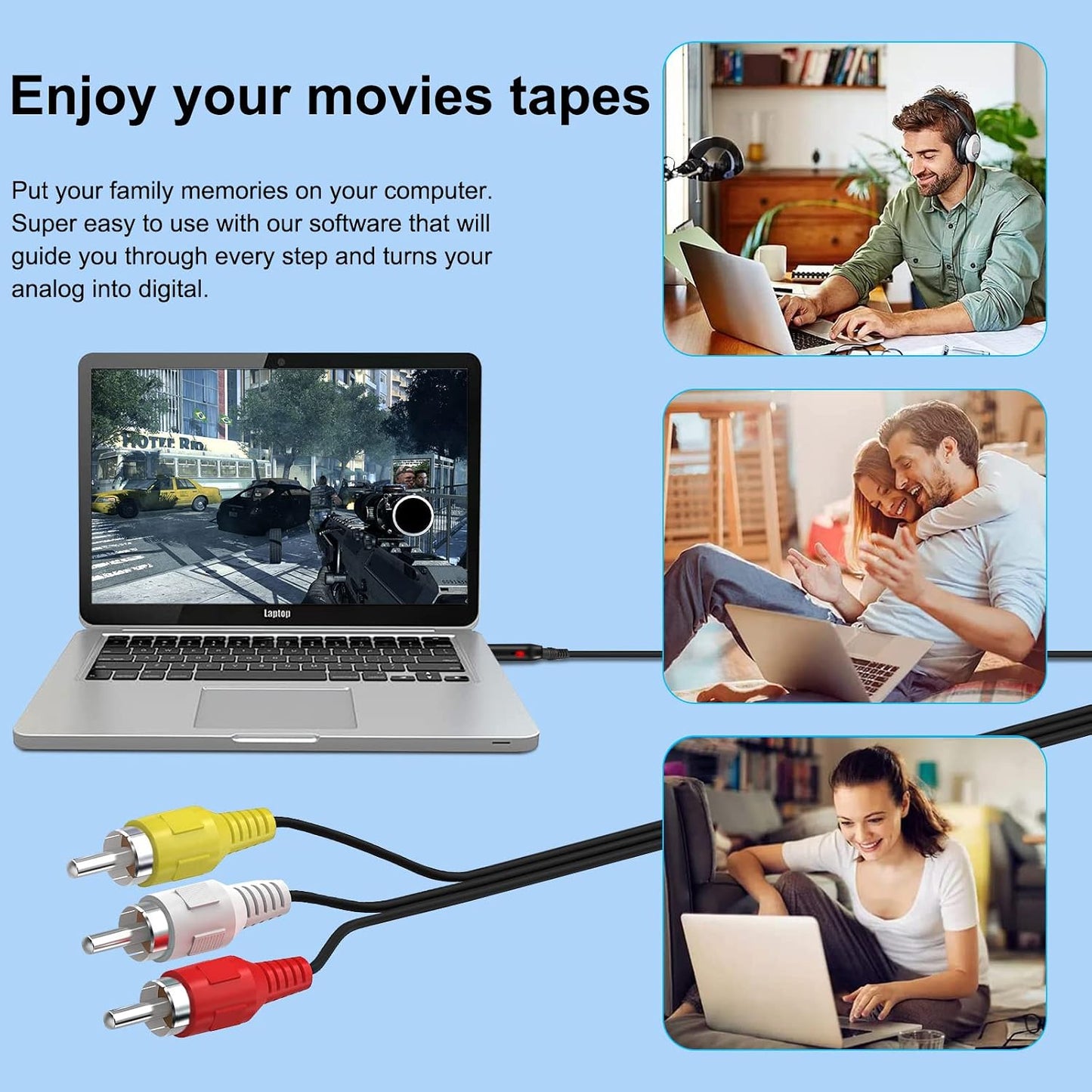 Wiistar USB Audio Video Capture Card VHS VCR to Digital Converter | RCA AV to USB Video Capture Device Cable USB 2.0 Video Capture Card Video Grabber for Windows PC