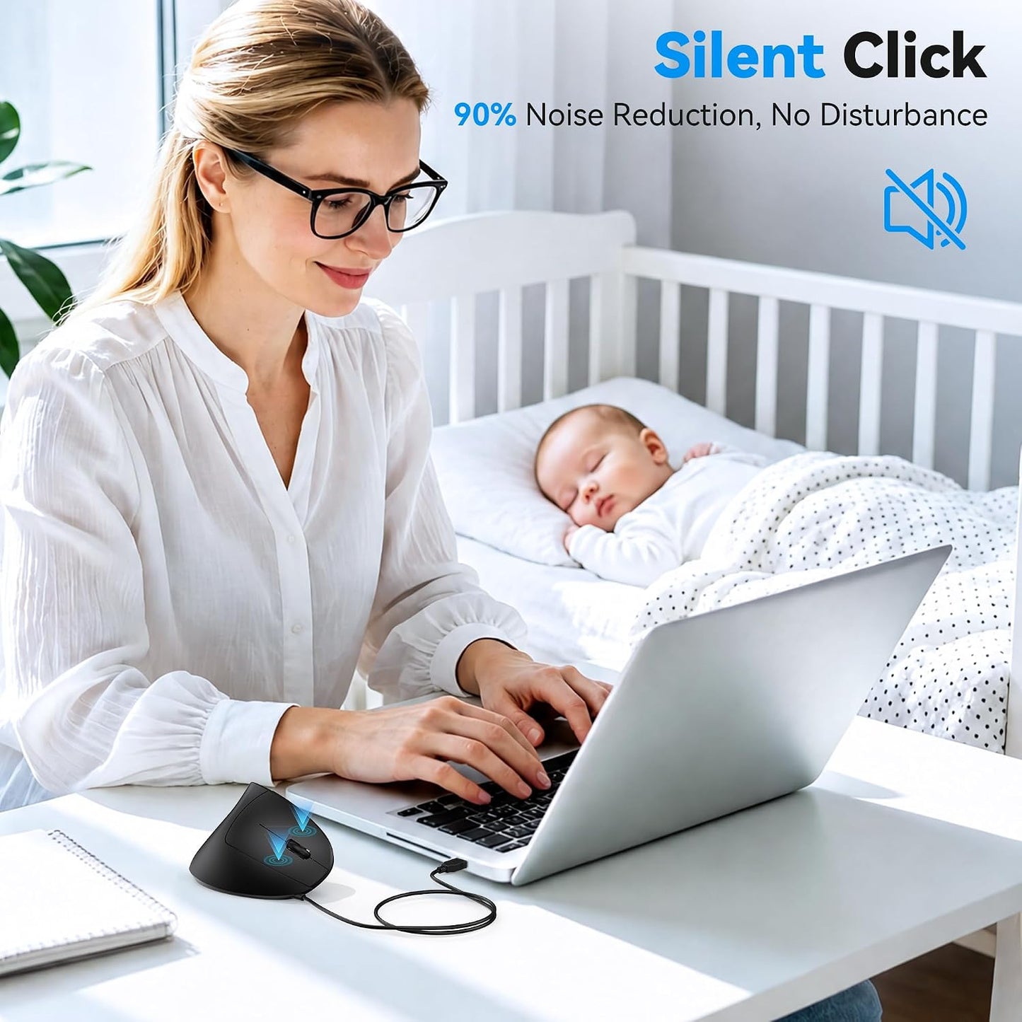 TECKNET Wired Mouse, Comfortable Ergonomic Mouse with 6400 DPI | Plug & Play, 4-Level Adjustable DPI, Silent Click, Vertical Mouse Compatible with Laptop/PC/Windows/Chromebook
