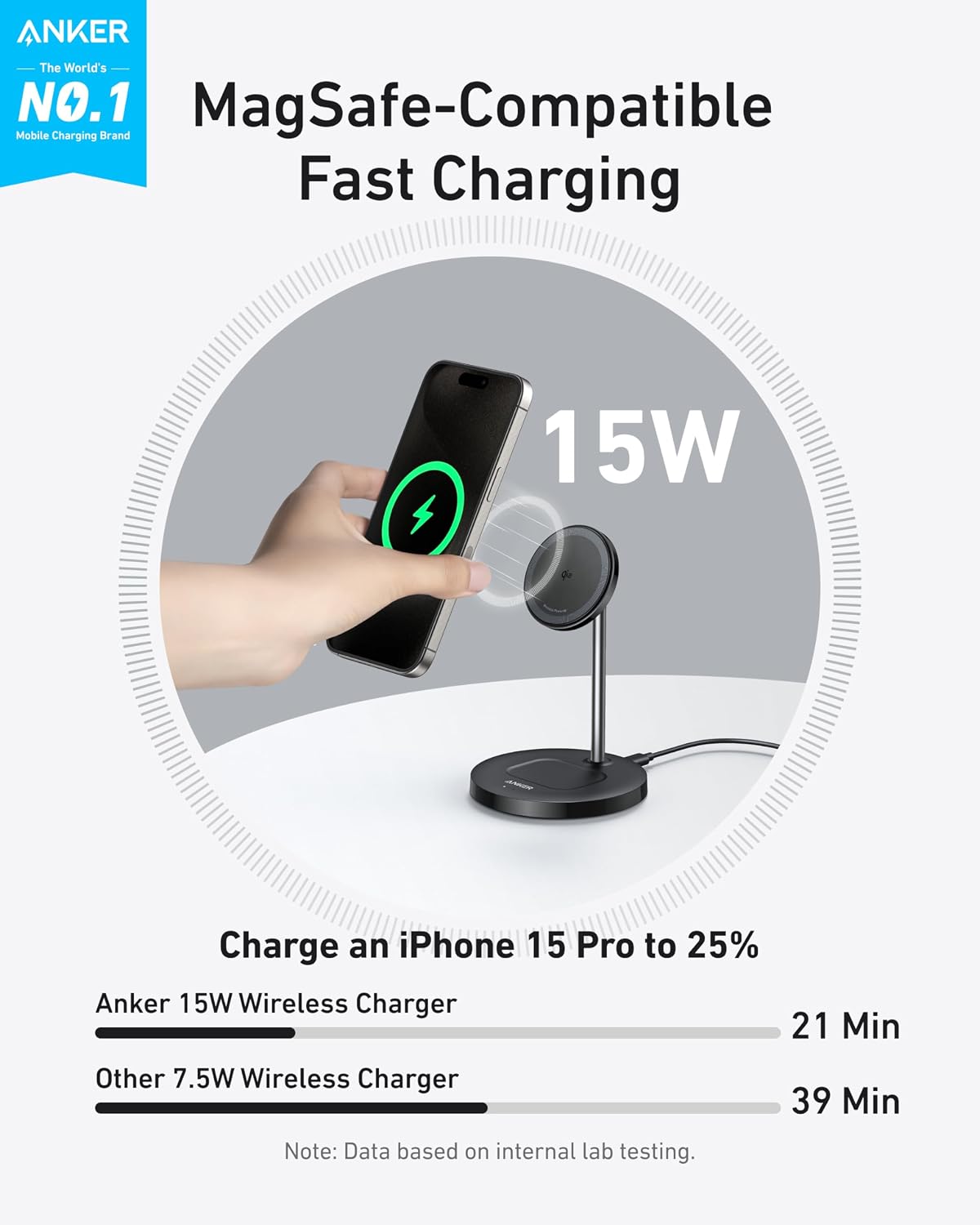 2-in-1 Qi2 15W MagSafe Wireless Charging Stand, Black