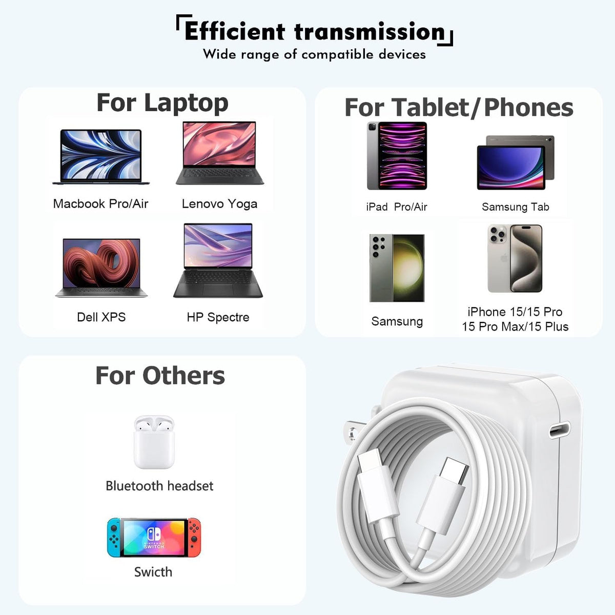 Mac Book Pro Charger - USB C Charger Fast Charger Power Adapter for USB C Port MacBook Pro/ MacBook Air 16 15 14 13 inch, New iPad Pro and All USB C Device, Included 10FT Long USB C to C Charger Cable