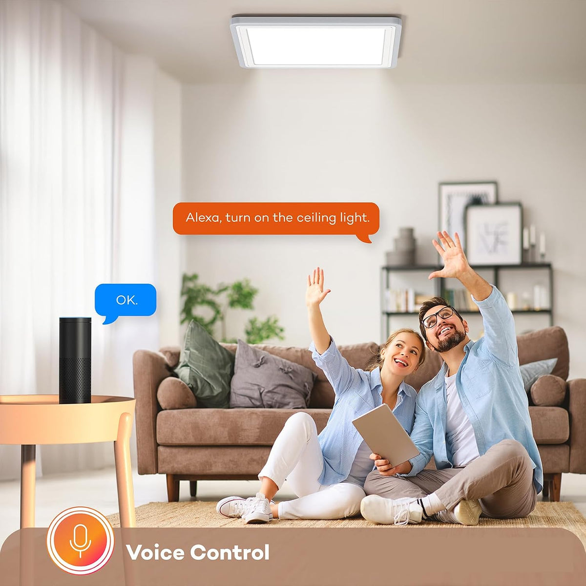 Annaror Smart LED Ceiling Light WiFi, 13in RGB Flush Mount Lighting Fixture with Remote, Compatible with Alexa Google Home, Low Profile Ceiling Light for Bedroom, Kitchen, Square White