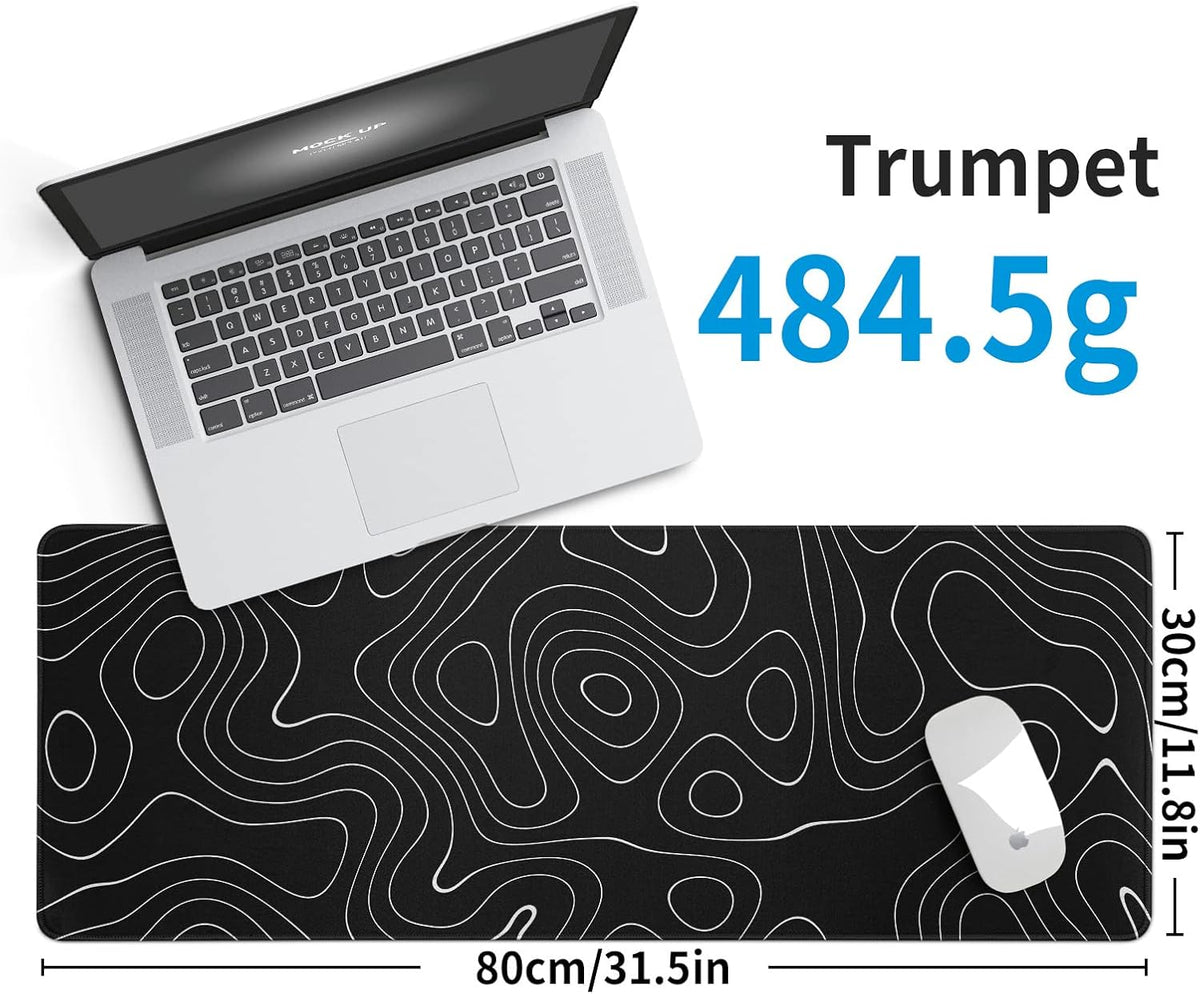 Large Topographic Map Gaming Mouse Pad for Desk Black Desk Pad with Non-Slip Rubber Base Stitched Edge Desk Organizers and Accessories Desk Decor