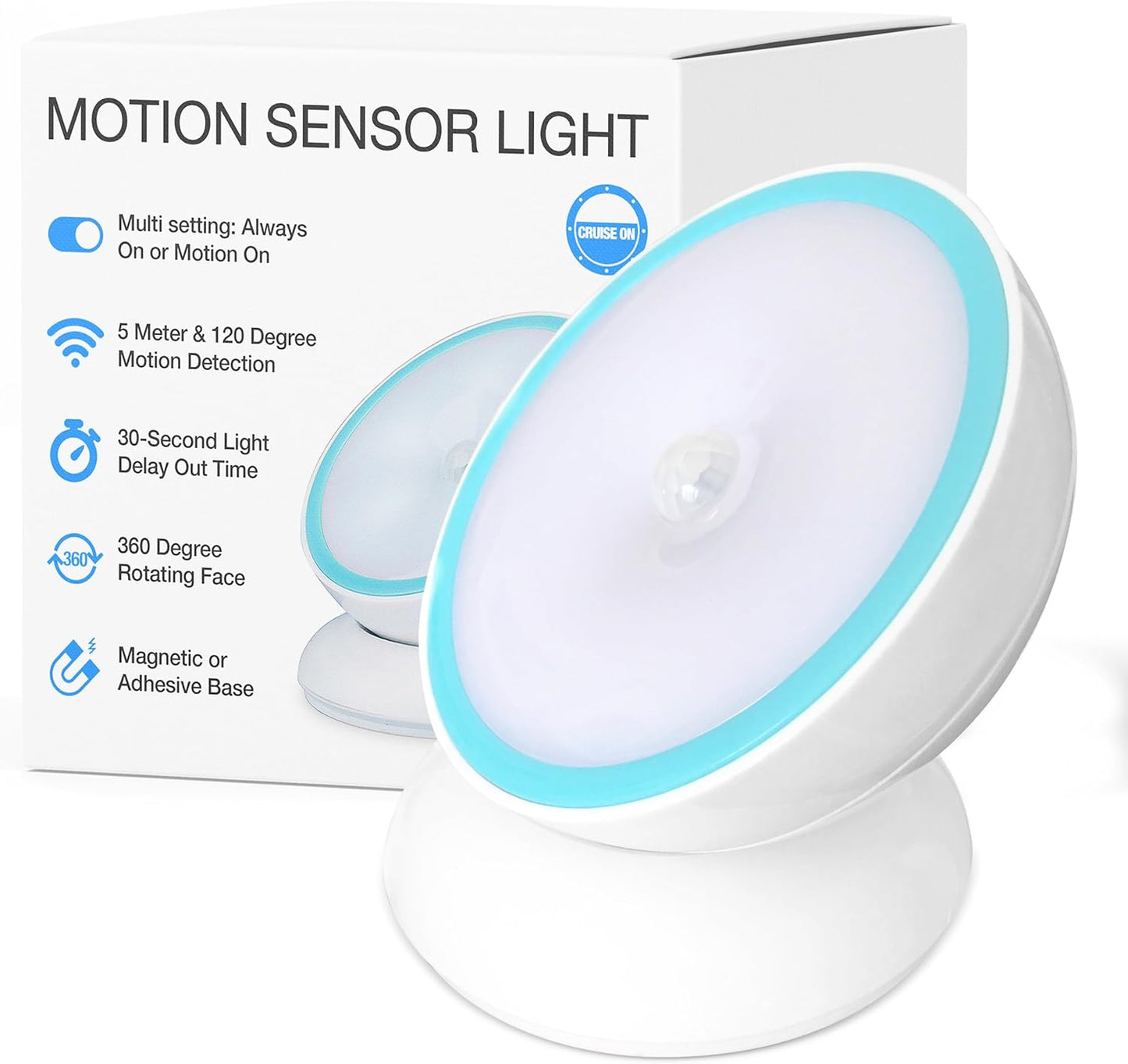 Motion-Activated Battery LED Light with Magnetic Base, 360° Rotating Night Lamp for Closets, Bathrooms, Hallways & Cabinets, Wireless, Easy Install, Auto Sensor for Hands-Free Illumination