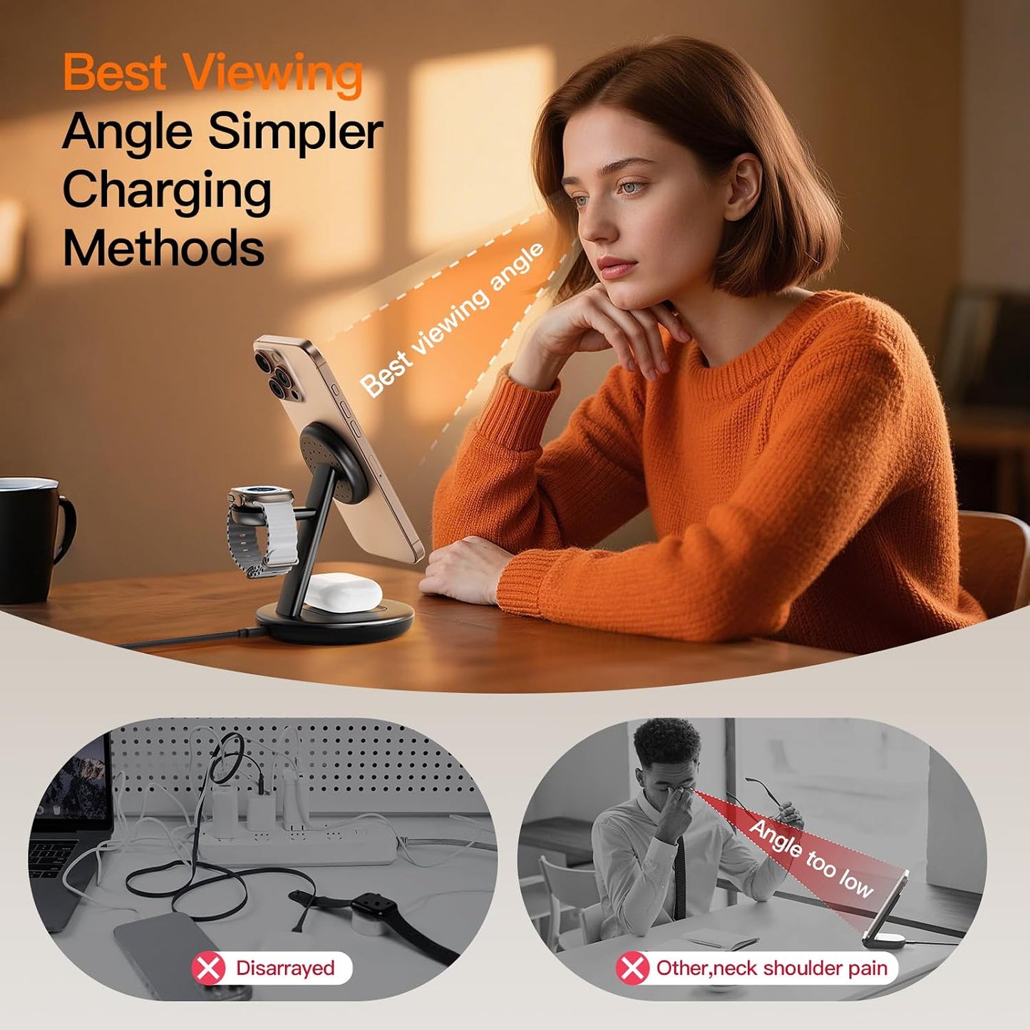 3 in 1 Magnetic Wireless Charger Stand for iPhone Apple Watch AirPods | for Apple Watch 5W Fast Charger,15W Magnetic Charging Station for iPhone 17 16 15 14 13 12 Series Wireless Charging Station