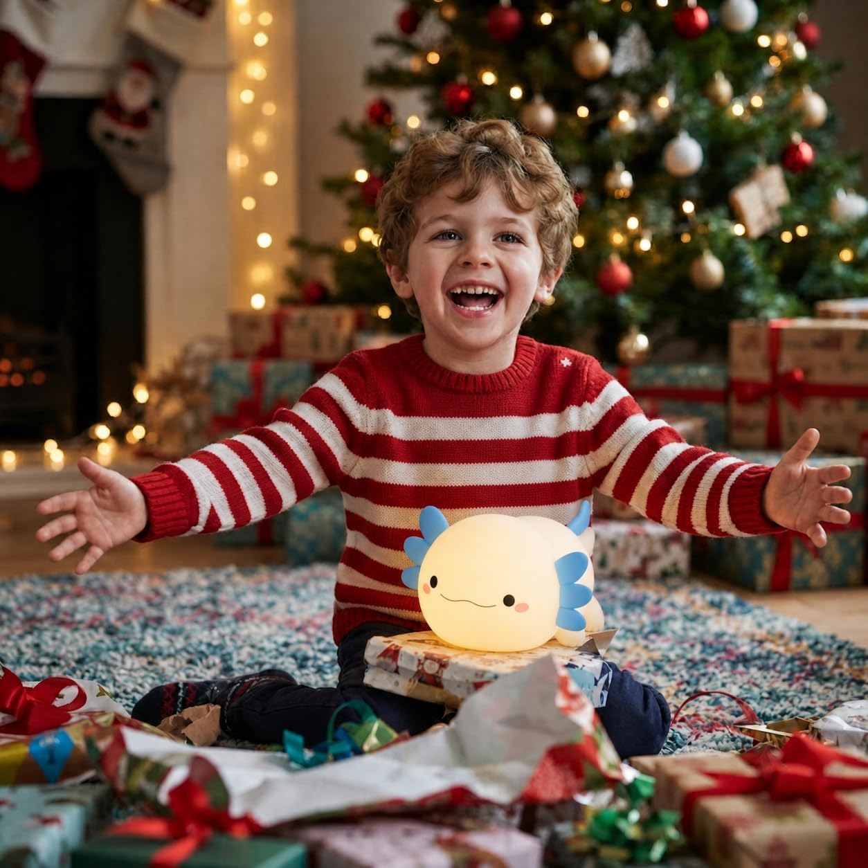 Blue Axolotl Night Light for Kids, Squishy Silicone Nursery Lamp | Touch Control, 24-Hour Battery, 20-Min Timer, 3000K Warm LED, BPA-Free Silicone, Baby Nursery Decor, Gift for Kids