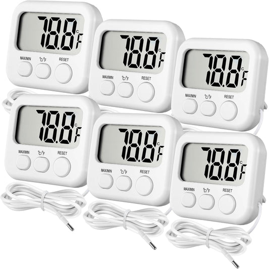 Kingdder 6 Pack Digital Thermometer with Magnetic Back External Sensor Fridge Thermometer Freezer Waterproof Room Temperature Monitor with LCD Display, Max/min Record Function for Kitchen Aquarium