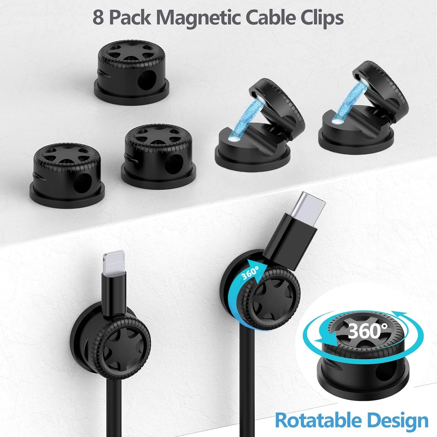 ELII 328Pcs Cable Management Kit, 8 Magnetic Cable Holder 69 Cable Clips | 4 Cable Sleeve Split,22Reusable Cable Strap,200 Nylon Cable Zip Ties ,25 Mounts TV Office,Nontoxic,Extra Strong Durable