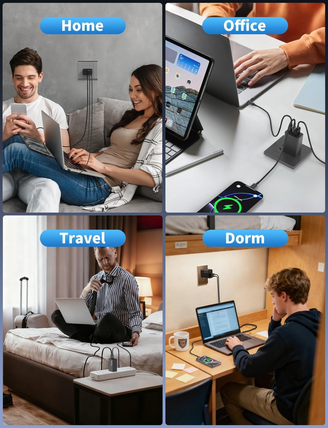 65W USB C Charger Block, 3Port Super Fast Charging Adapter for Samsung S26 | GaN Type-C Charging Block PD/QC 3.0 for Samsung S26/S25/S24, MacBook Pro/Air,iPad, iPhone 17/16 - 2Port USBC + 1Port USB A