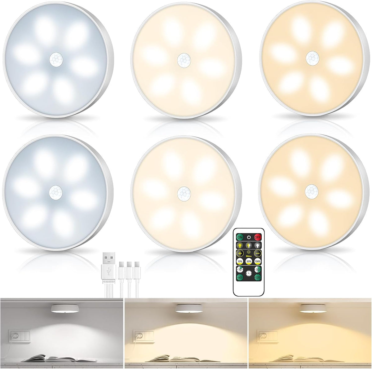Under Cabinet Lighting with Remote, Motion Sensor Step Lights