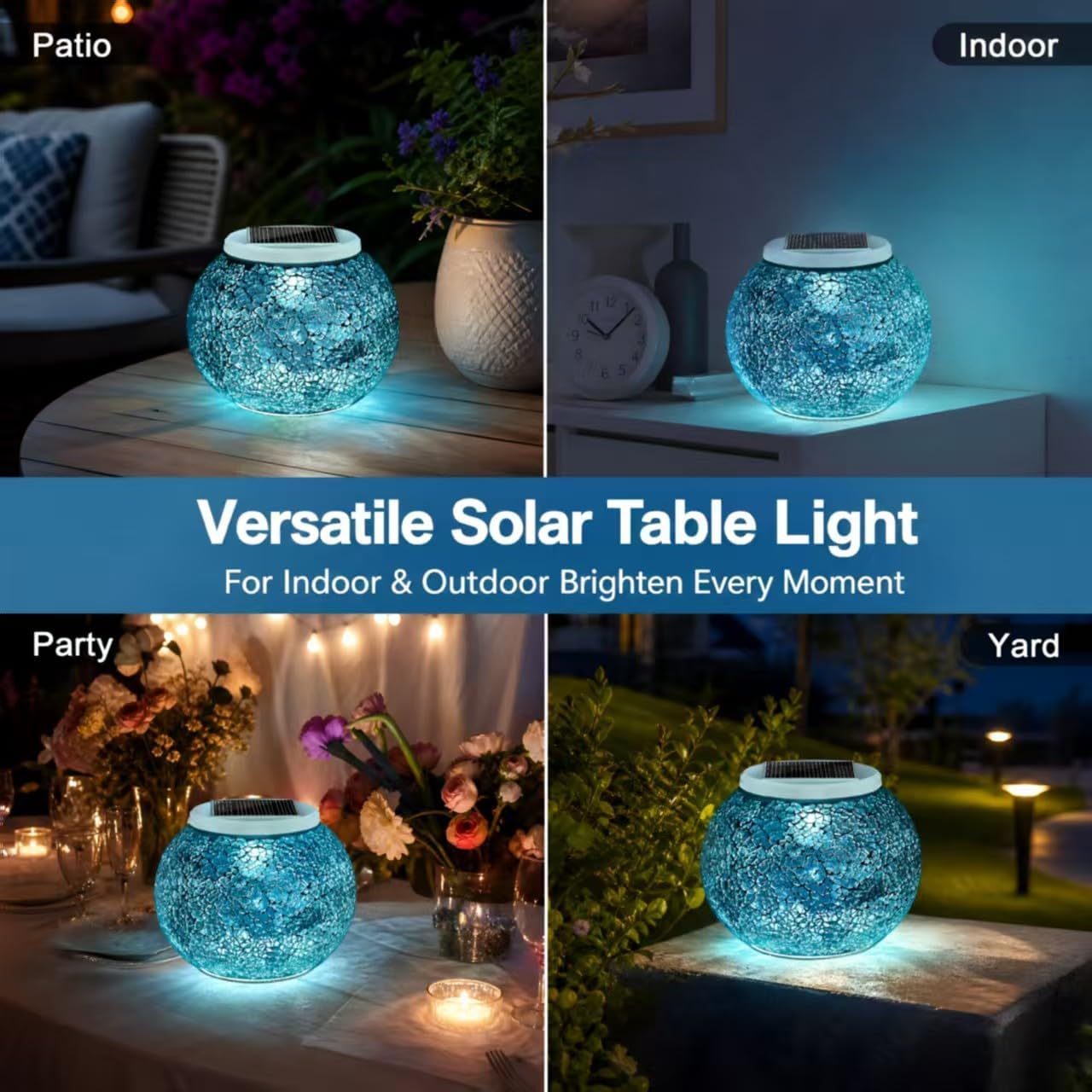 Solar Table Lights Outdoor,Color Changing Crack Glass Ball Lantern | 3 Modes Waterproof LED Table Lamp Night Light, Indoor Outdoor Decor for Garden Patio Bar Party Yard Room, Gifts for Women