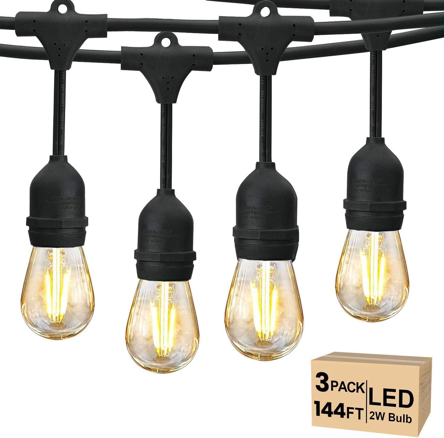Svater 48 FT Outdoor String Lights 2W Commercial Grade Waterproof S14 ETL | Outside Patio Light with Shatterproof Antique Edison E26 LED Bulbs, Connectable Hanging Strand for Bistro Cafe Market 2700K
